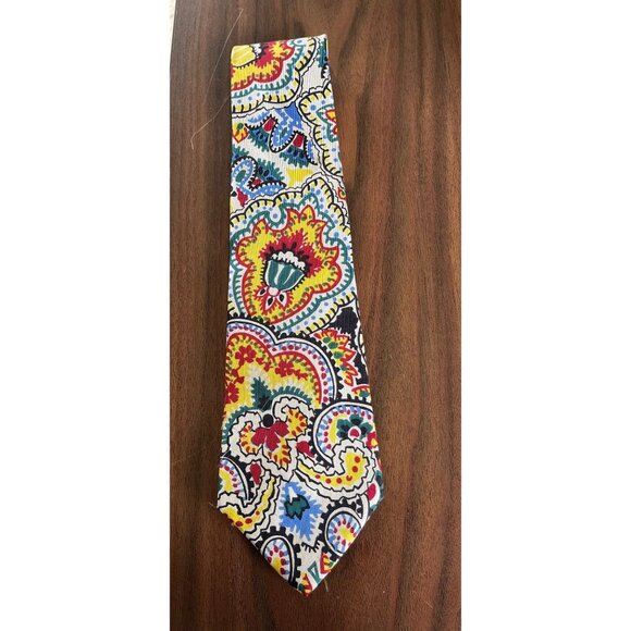 Vtg 1970's Perry Ellis Portfolio All Silk Tie Wild Abstract Paisley Purples Red - Picture 1 of 5